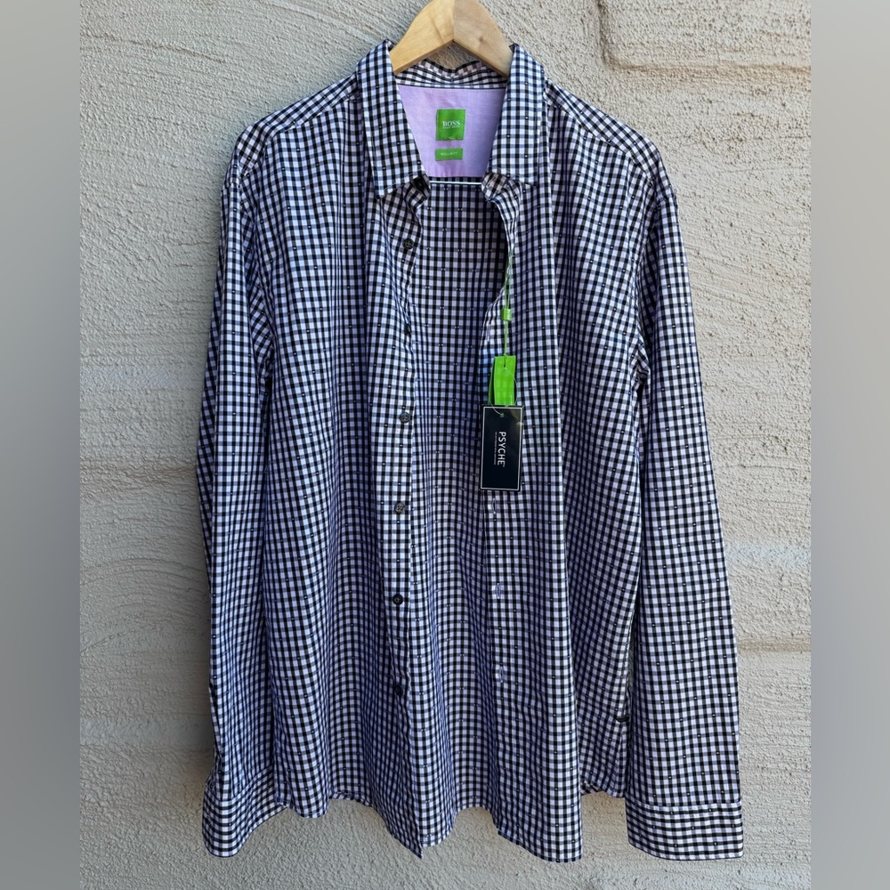 Hugo Boss C Bustai Long Sleeved Gingham Shirt. Navy/White. NWT. Size- 3XL